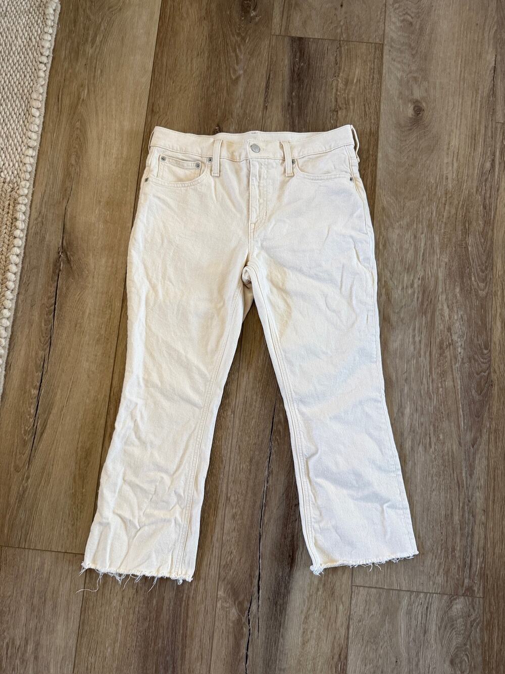 j. crew 9" demi-boot crop jean in ivory / off-white wash bp493 women size 27p